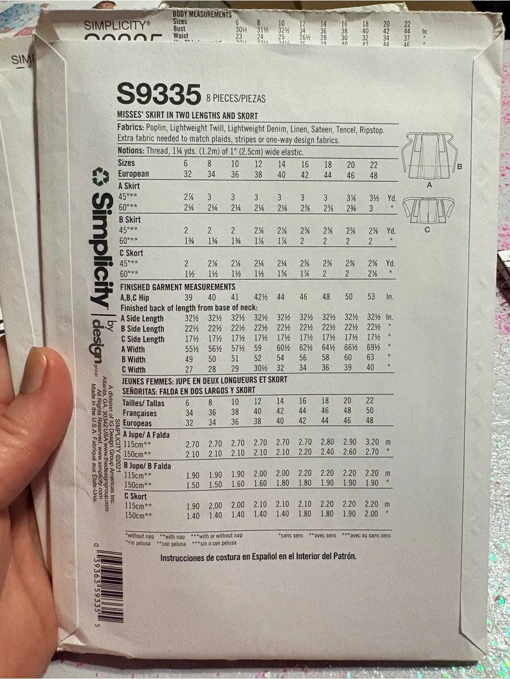 BN UNCUT SIMPLICITY 9335 H5 SHORTS SKIRTS SKORTS SEWING PATTERNS